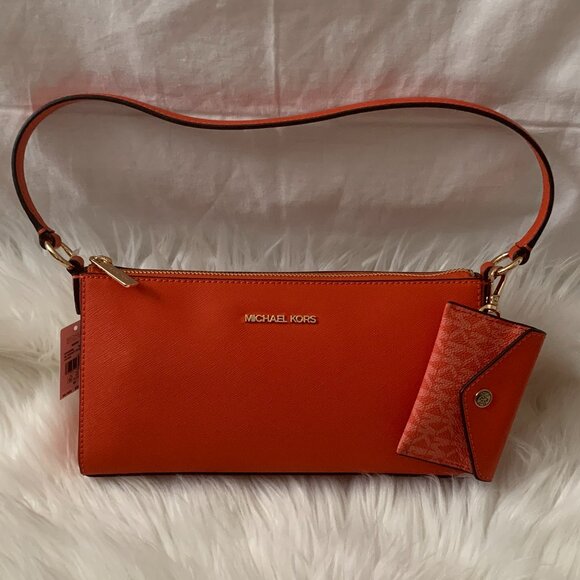 MICHAEL KORS Vincent Medium Saffiano Leather Pochette with Card Case in Red Clay - Picture 1 of 6